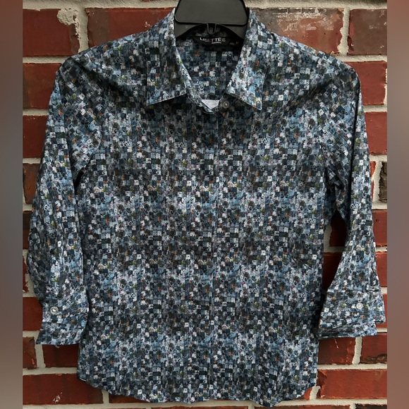 Lisette L Montreal Women’s Button Down 3/4 Sleeve Mosaic Print M Blouse A-8 - Picture 1 of 5